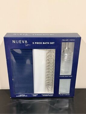Nueva Spa Navy and White 5-Piece Bath Accessory Set